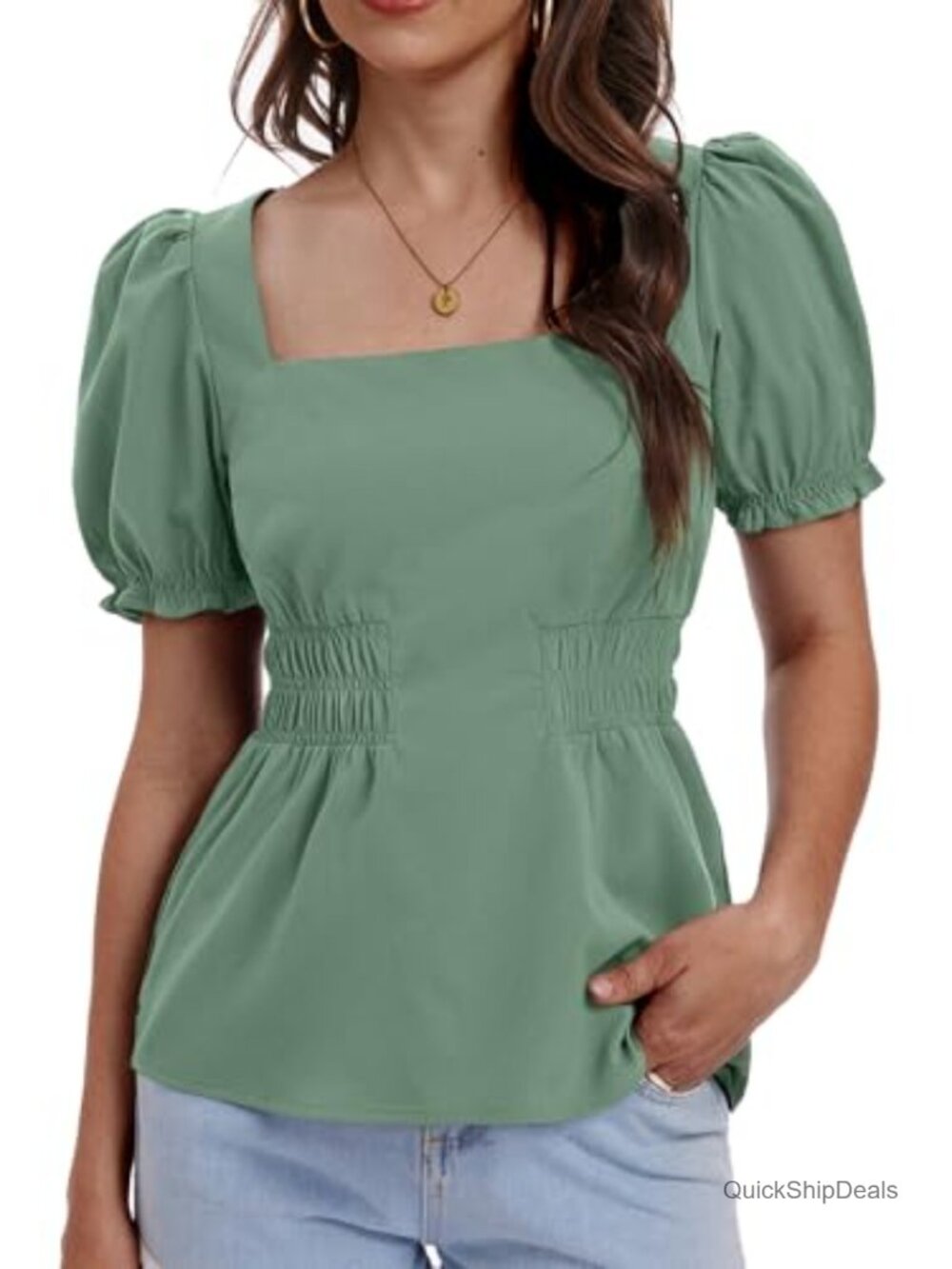 Square Neck Ruffle Sleeve Peplum Blouse Casual Summer Top
